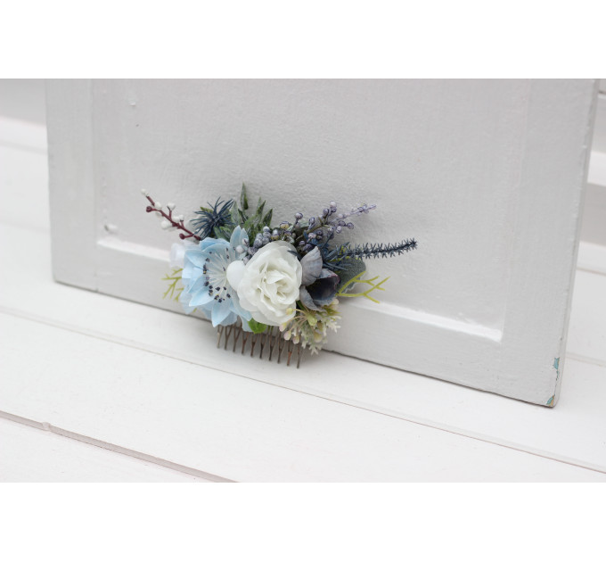 Wedding Hair Comb in Dusty Blue & White Tones