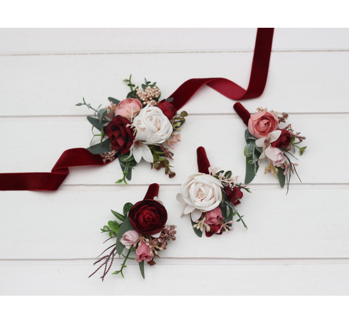 Burgundy, Dusty Rose & Blush Pink Wrist Corsage for Weddings