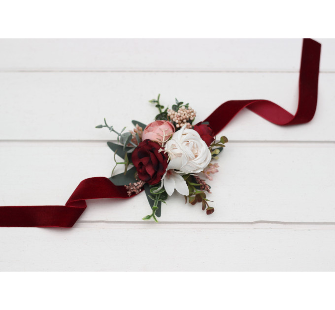 Burgundy, Dusty Rose & Blush Pink Wrist Corsage for Weddings