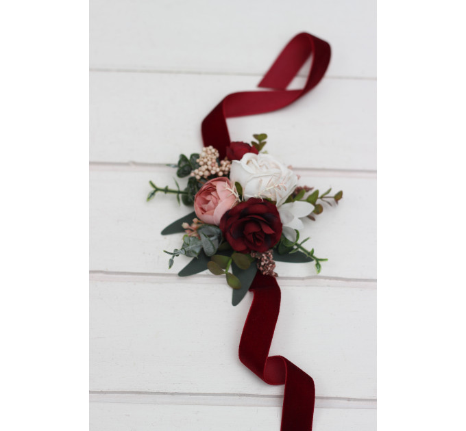 Burgundy, Dusty Rose & Blush Pink Wrist Corsage for Weddings