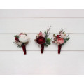 Wedding Boutonnieres in Burgundy, Dusty Rose & Blush Pink Tones
