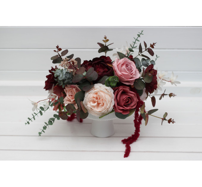 Wedding Centerpiece in Burgundy, Dusty Rose & Blush Pink