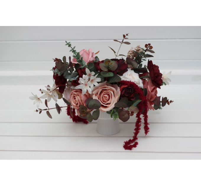 Wedding Centerpiece in Burgundy, Dusty Rose & Blush Pink