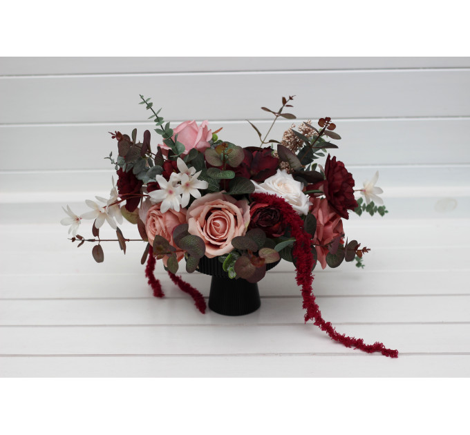 Wedding Centerpiece in Burgundy, Dusty Rose & Blush Pink