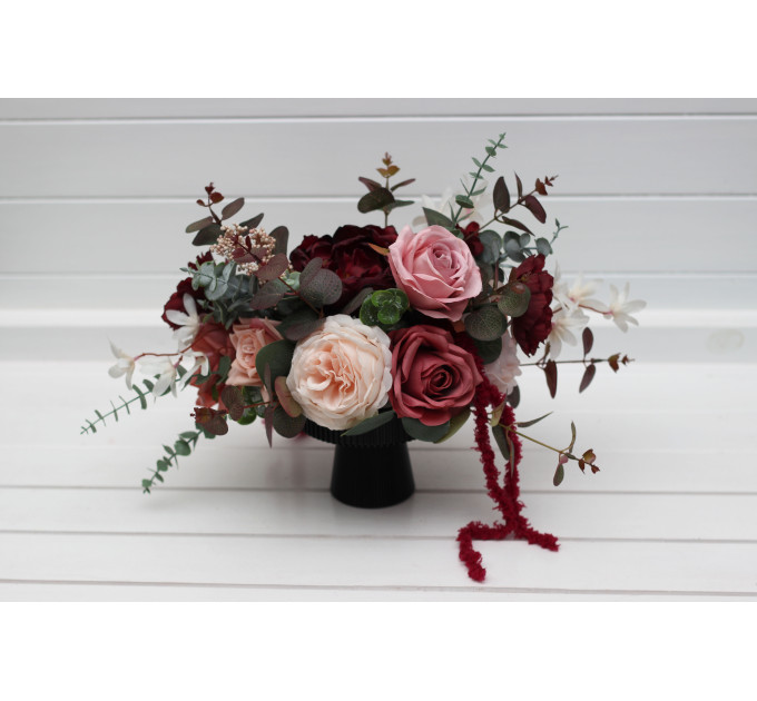 Wedding Centerpiece in Burgundy, Dusty Rose & Blush Pink