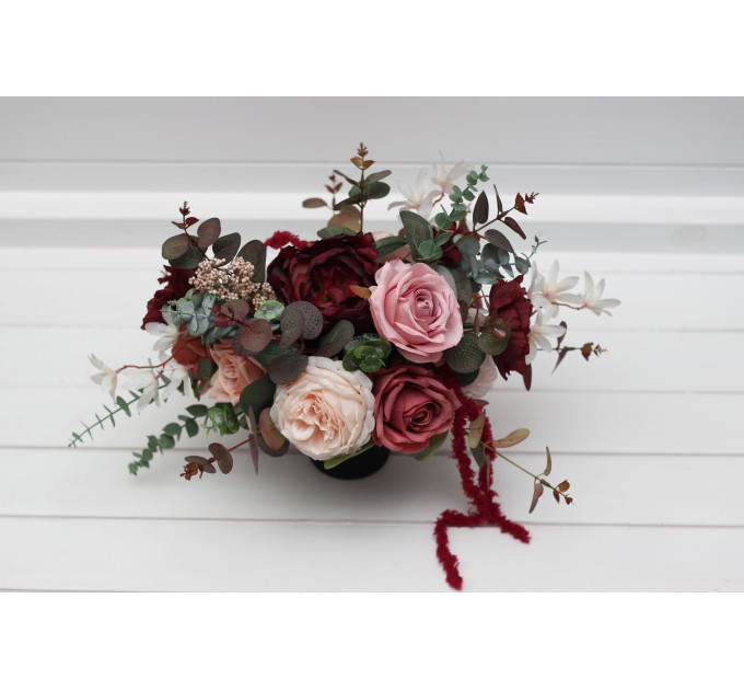 Wedding Centerpiece in Burgundy, Dusty Rose & Blush Pink