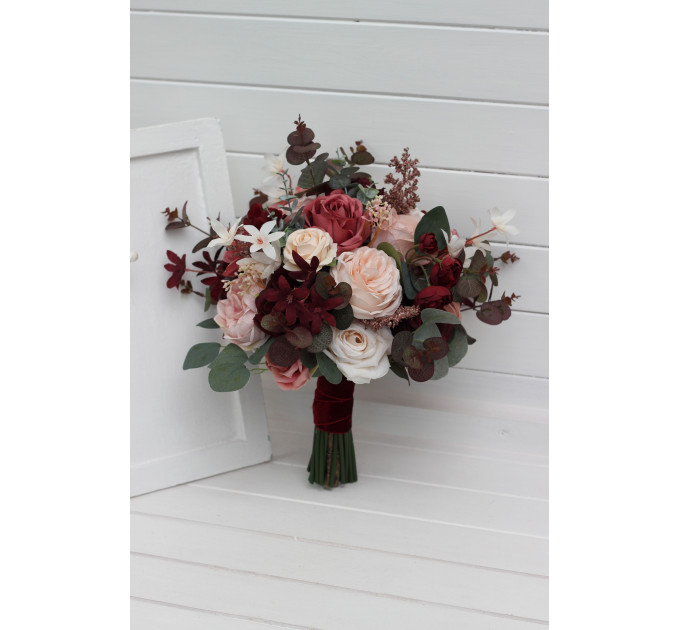 Coordinated Wedding Bouquets in Burgundy, Dusty Rose & Blush Pink