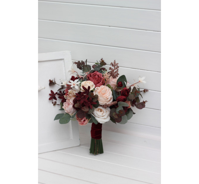 Coordinated Wedding Bouquets in Burgundy, Dusty Rose & Blush Pink