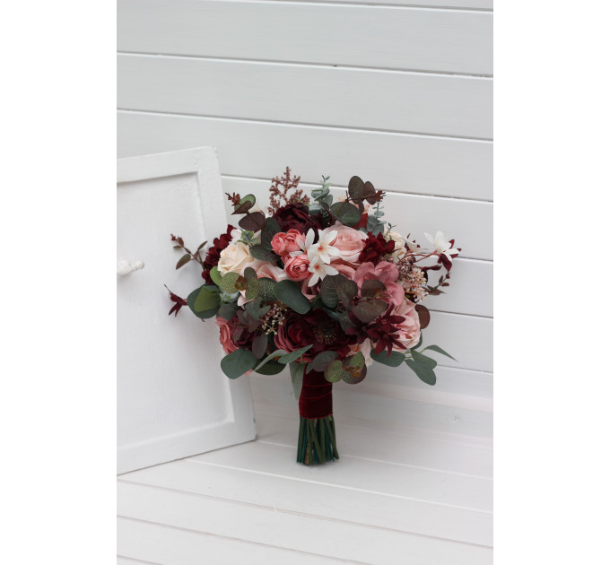 Coordinated Wedding Bouquets in Burgundy, Dusty Rose & Blush Pink