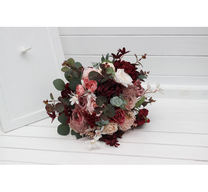 Coordinated Wedding Bouquets in Burgundy, Dusty Rose & Blush Pink