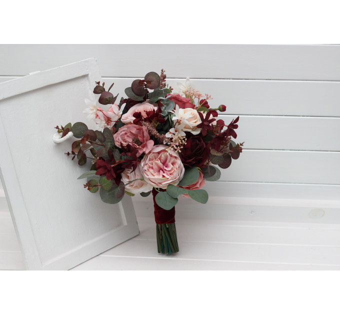 Coordinated Wedding Bouquets in Burgundy, Dusty Rose & Blush Pink