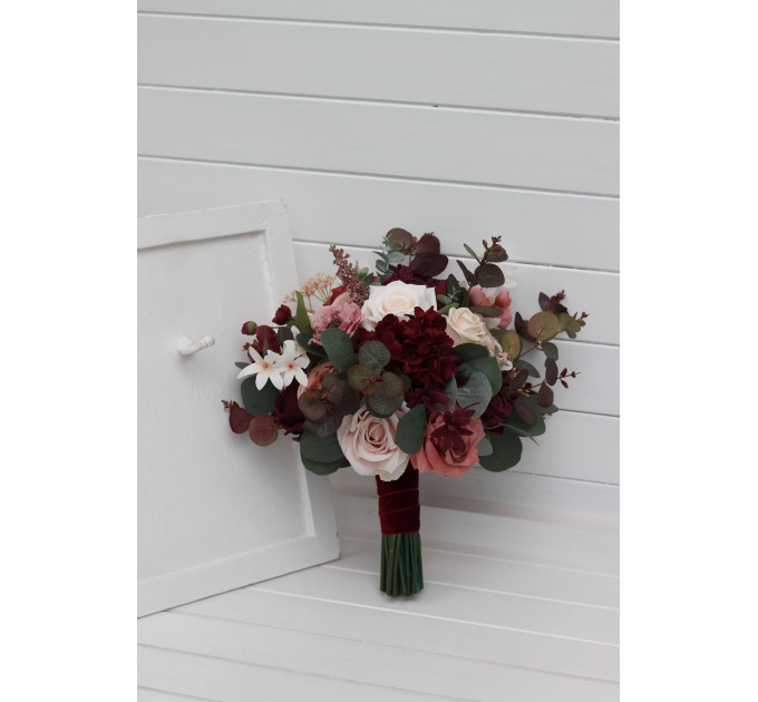 Coordinated Wedding Bouquets in Burgundy, Dusty Rose & Blush Pink