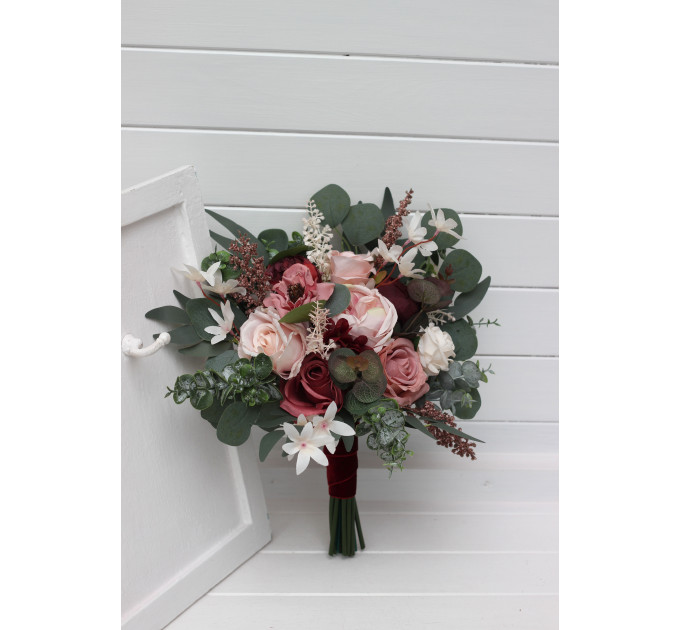 Coordinated Wedding Bouquets in Burgundy, Dusty Rose & Blush Pink