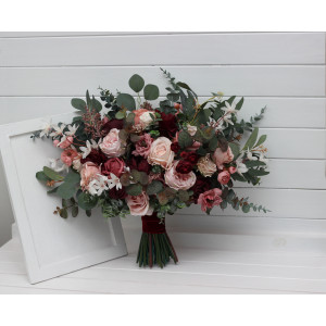 Burgundy Dusty Rose Blush Pink Bridal & Bridesmaid Bouquets 5491