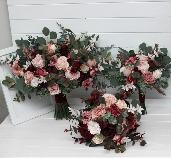 Wedding Bouquets in Burgundy, Dusty Rose & Blush Pink