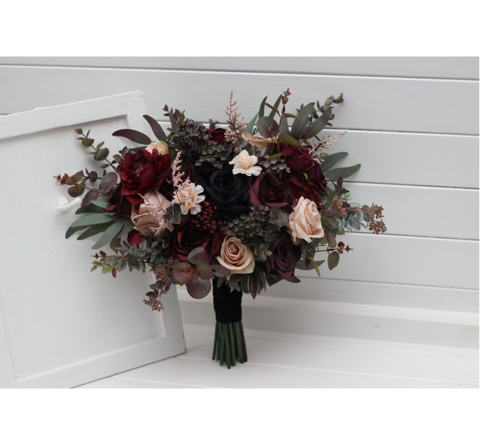 Elegant Bridal Bouquet in Purple, Burgundy & Beige