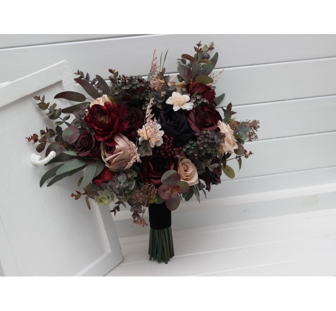 Elegant Bridal Bouquet in Purple, Burgundy & Beige