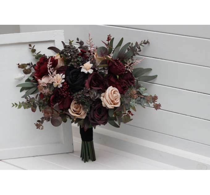 Elegant Bridal Bouquet in Purple, Burgundy & Beige