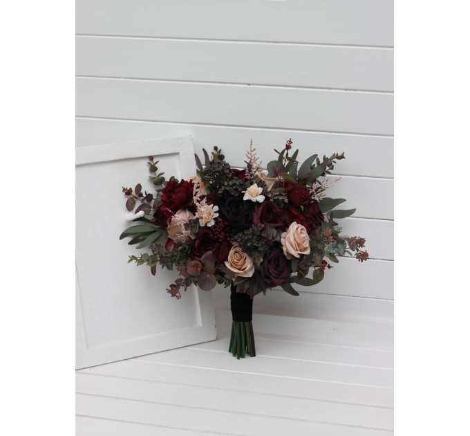 Elegant Bridal Bouquet in Purple, Burgundy & Beige