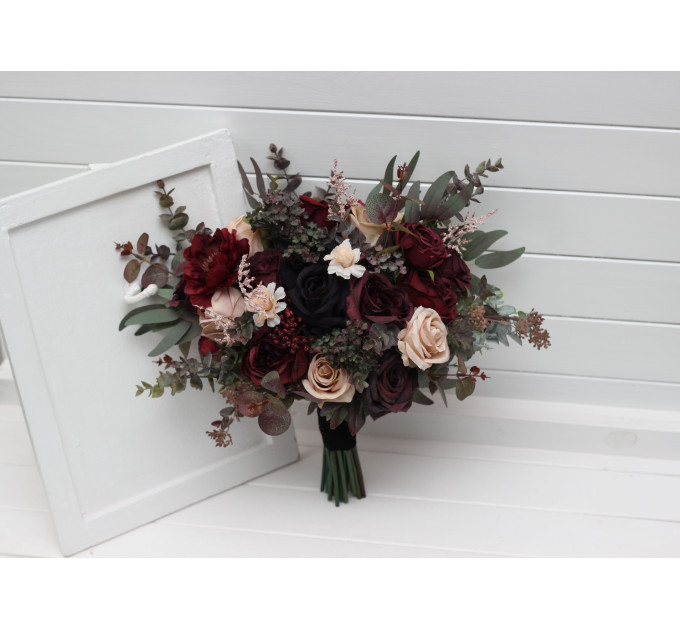 Moody Cascading Wedding Bouquet in Purple, Burgundy & Beige
