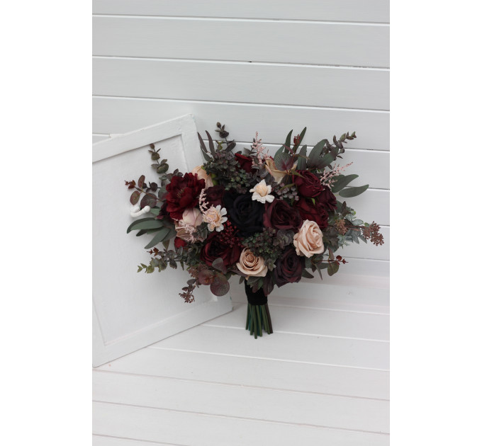 Moody Cascading Wedding Bouquet in Purple, Burgundy & Beige