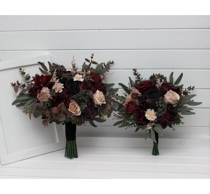 Elegant Bridal Bouquet in Purple, Burgundy & Beige