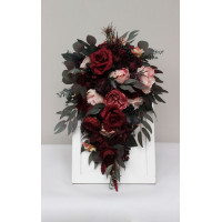Wedding bouquets in burgundy black pink colors. Bridal bouquet. Cascading bouquet. Faux bouquet. Bridesmaid bouquet. 5020