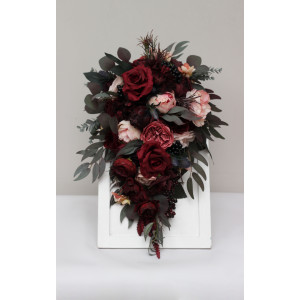 Wedding bouquets in burgundy black pink colors. Bridal bouquet. Cascading bouquet. Faux bouquet. Bridesmaid bouquet. 5020