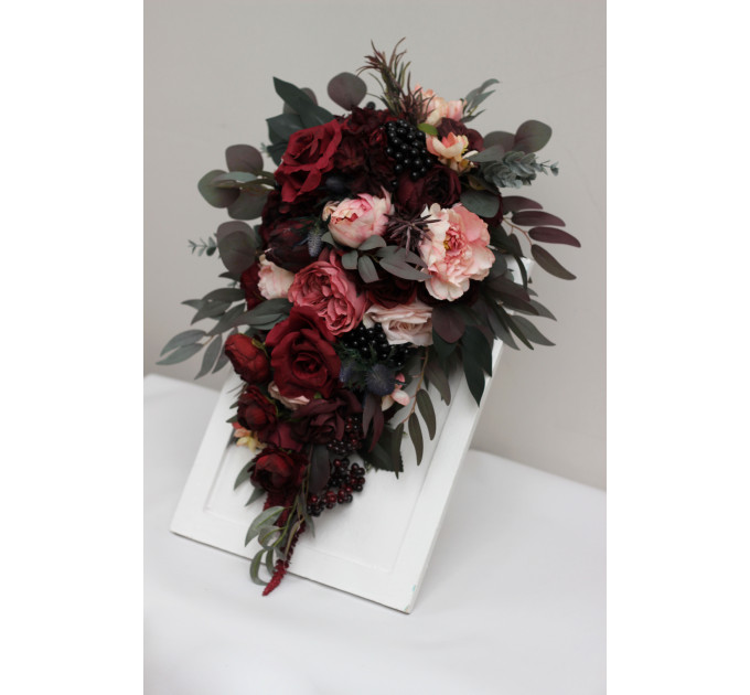 Burgundy, and Pink Wedding Bouquets – Cascading Faux Bridal Designs