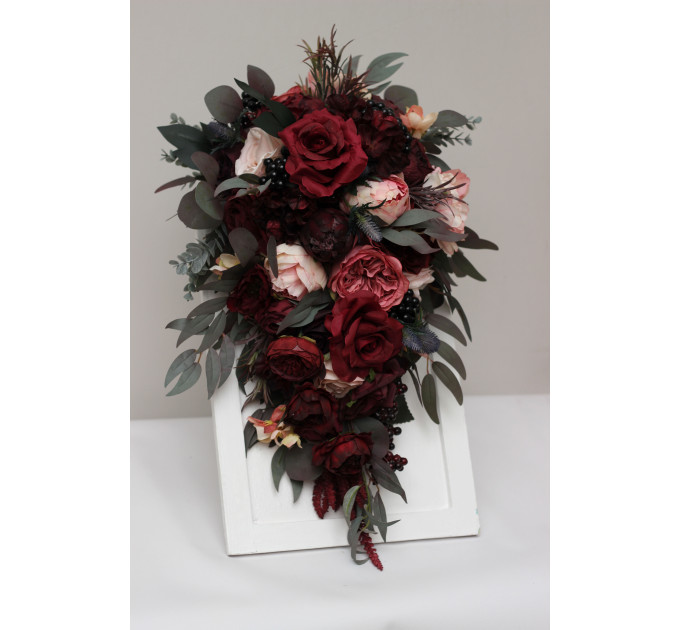 Burgundy, and Pink Wedding Bouquets – Cascading Faux Bridal Designs