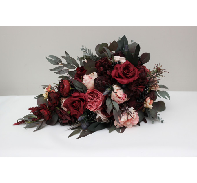 Burgundy, and Pink Wedding Bouquets – Cascading Faux Bridal Designs