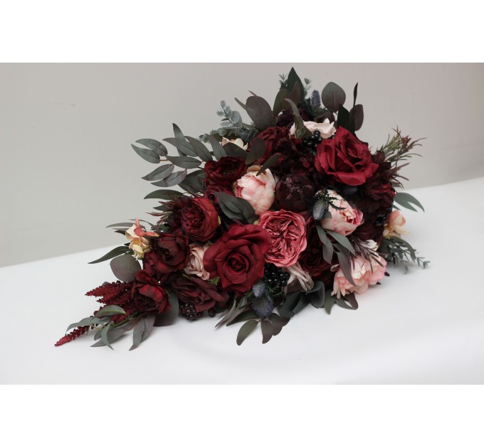 Burgundy, and Pink Wedding Bouquets – Cascading Faux Bridal Designs