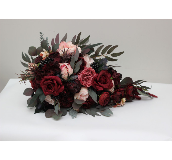 Burgundy, and Pink Wedding Bouquets – Cascading Faux Bridal Designs