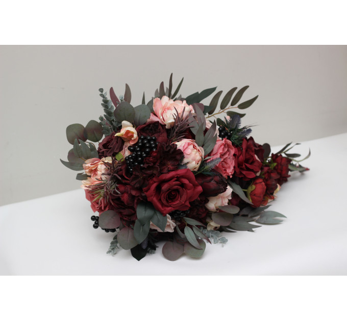 Burgundy, and Pink Wedding Bouquets – Cascading Faux Bridal Designs
