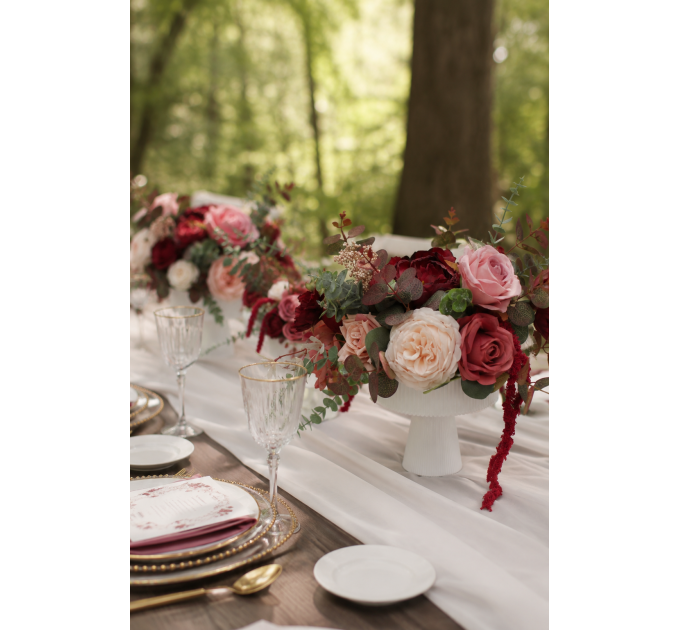 Wedding Centerpiece in Burgundy, Dusty Rose & Blush Pink