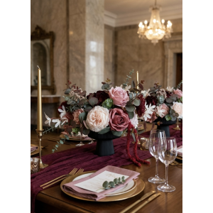 Burgundy Dusty Rose Blush Pink Table Centerpiece 5491