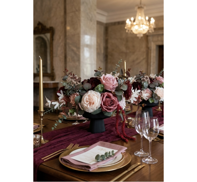 Wedding Centerpiece in Burgundy, Dusty Rose & Blush Pink