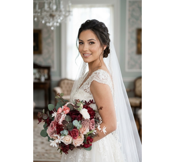Coordinated Wedding Bouquets in Burgundy, Dusty Rose & Blush Pink
