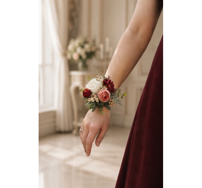 Burgundy, Dusty Rose & Blush Pink Wrist Corsage for Weddings