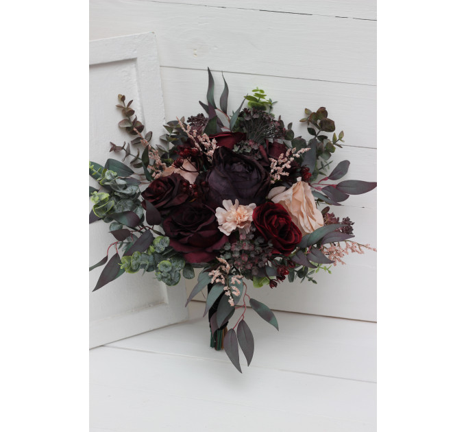 Moody Cascading Wedding Bouquet in Purple, Burgundy & Beige
