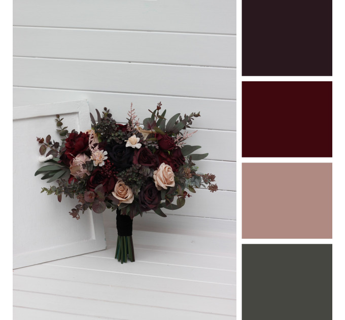 Elegant Bridal Bouquet in Purple, Burgundy & Beige