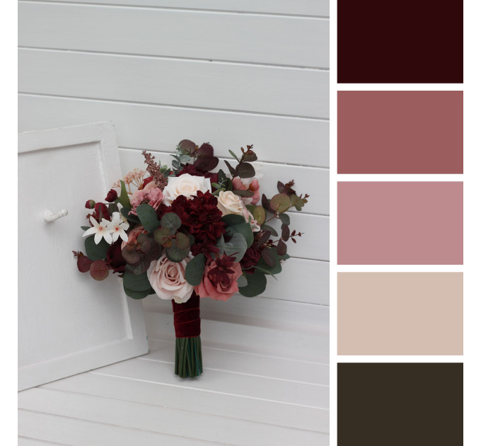 Coordinated Wedding Bouquets in Burgundy, Dusty Rose & Blush Pink