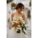 Peach, Yellow, White & Dusty Olive Asymmetrical Bridal Bouquet