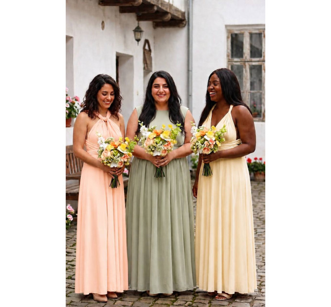 Peach, Yellow, White & Dusty Olive Asymmetrical Bridal Bouquet