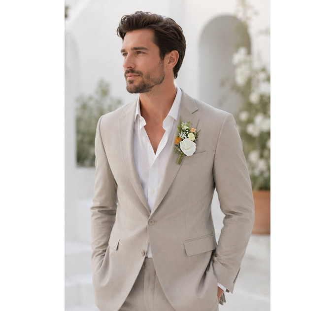 Groom & Groomsmen Flowers in Peach, Yellow, White & Dusty Olive