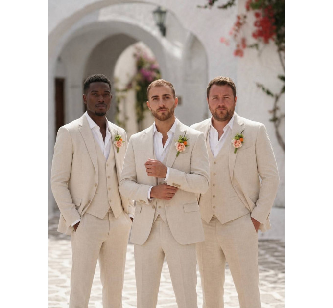 Groom & Groomsmen Flowers in Peach, Yellow, White & Dusty Olive