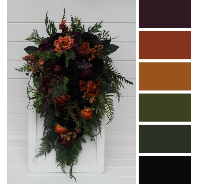 Moody Gothic Bridal & Bridesmaid Bouquets with Ferns