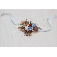 Terracotta, Dusty Blue & White Wrist Corsage 5355