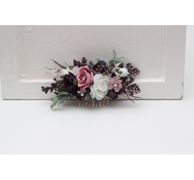 Bridal Hair Comb in Purple, Lilac & White Floral Tones