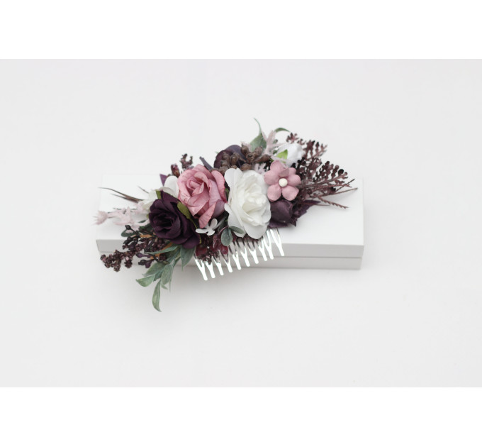 Bridal Hair Comb in Purple, Lilac & White Floral Tones